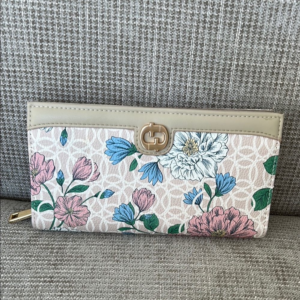 Time and Tru Cream and Pink Wallet with Floral Design